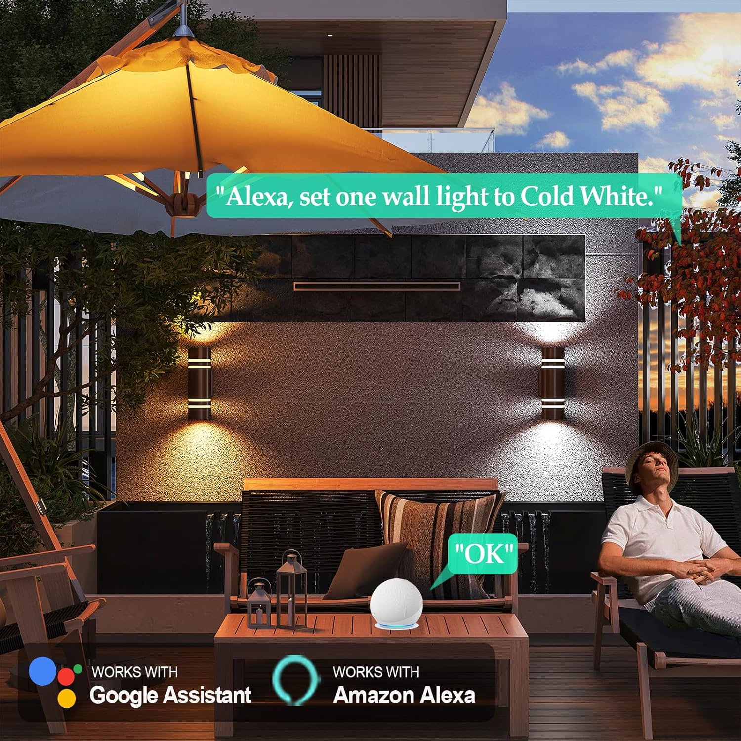 RGB Outdoor Wall Lights, Modern Color Changing Outdoor Wall Sconce, Cylinder Up and Down Bronze Porch Lights Fixture, Compatible with Smart Life & Google Alexa,for Garage,Yard,Front Door