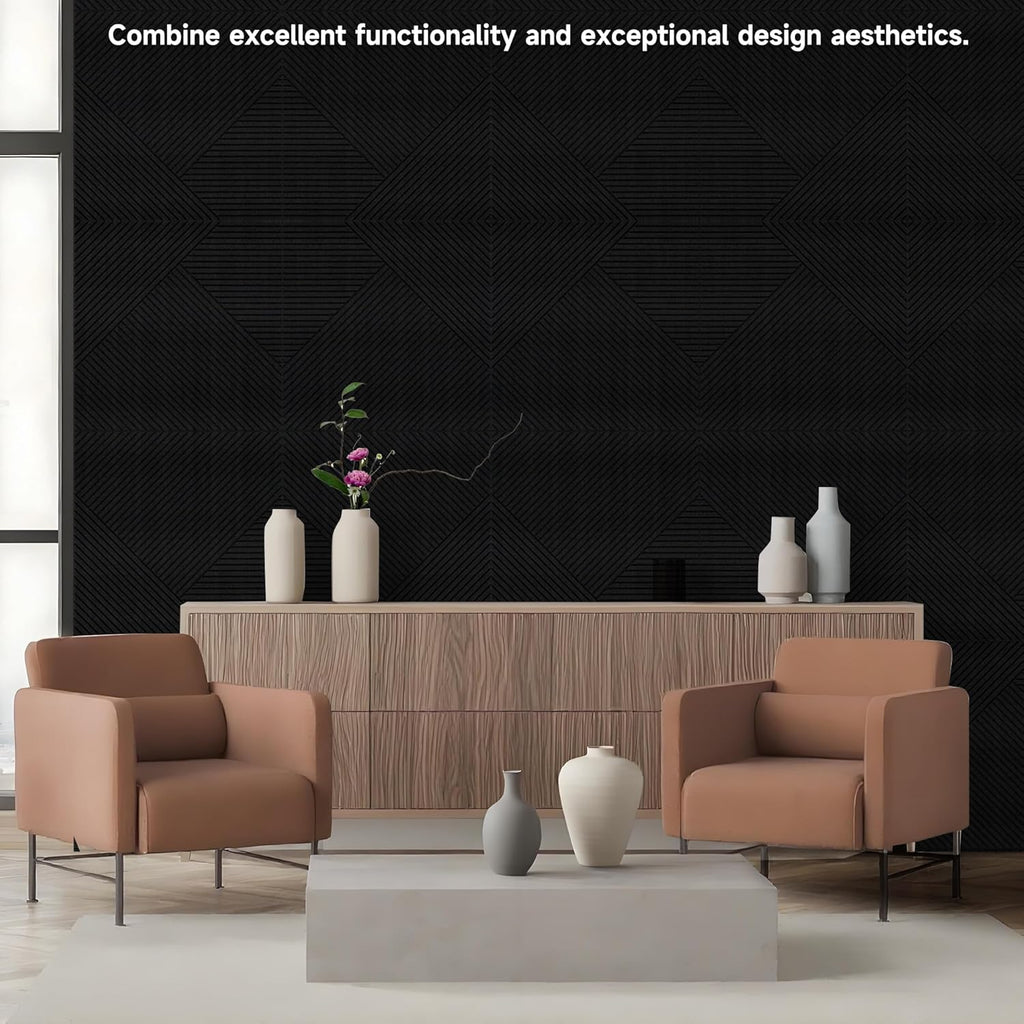 TO-TH Acoustic Panels for Wall and Ceiling - 6 Pack 2'x2'x0.4",Self-Adhesive 3D Decorative Wall Panels,Black