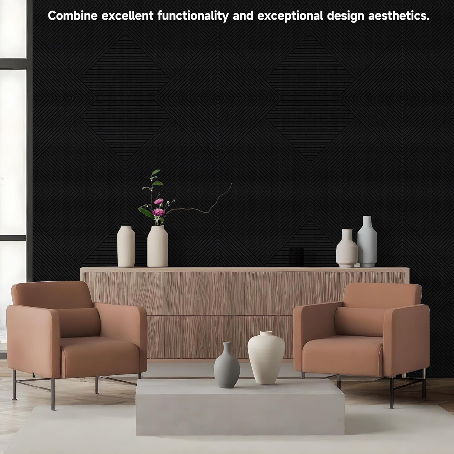 TO-TH Acoustic Panels for Wall and Ceiling - 6 Pack 2'x2'x0.4",Self-Adhesive 3D Decorative Wall Panels,Black