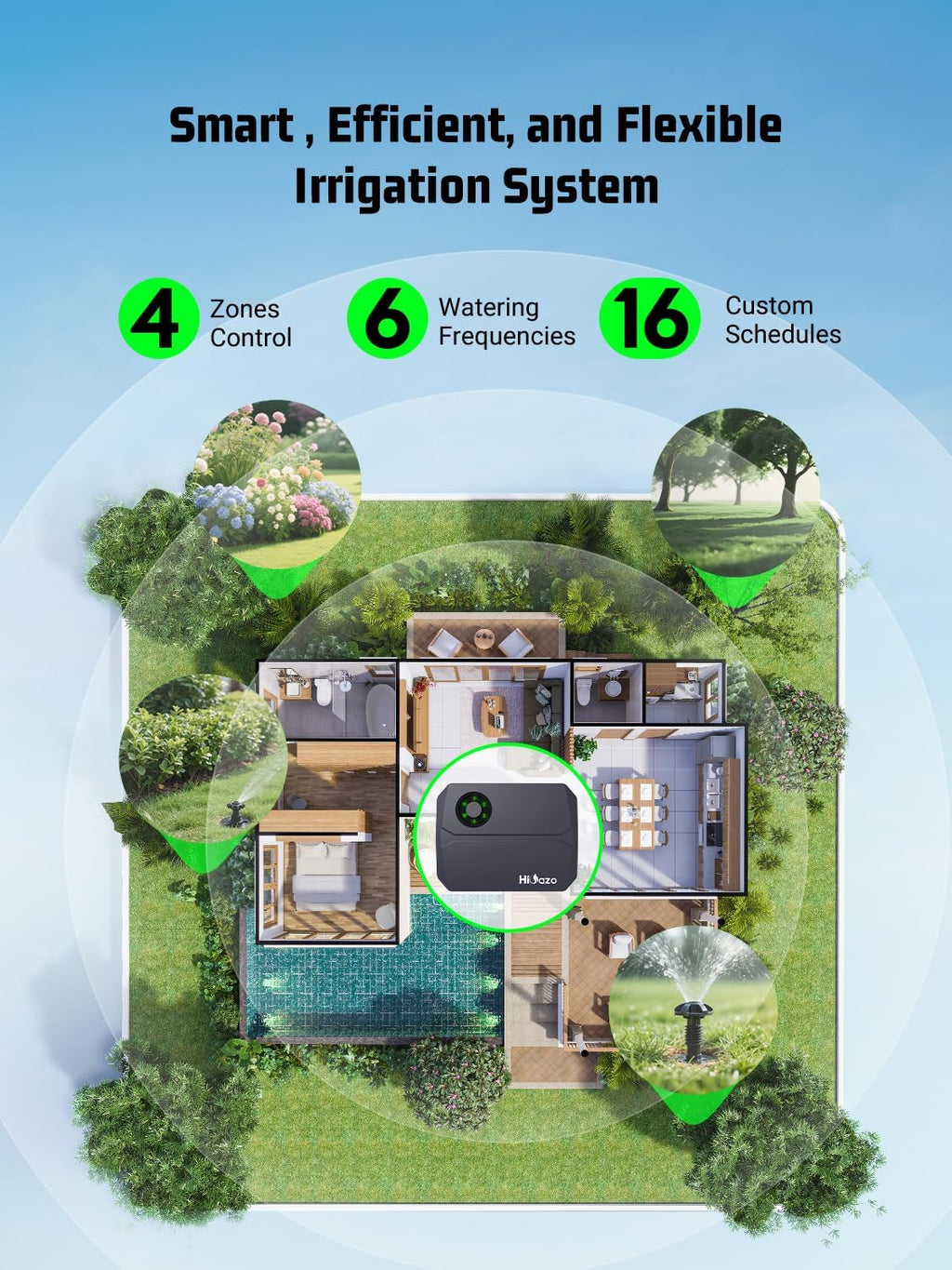 Smart Sprinklers Controller 2.4GHz WiFi, Irrigation Controller Easy Use App Enabled, 4 Zone + 16 Plans, Save Water Auto Skip Rain, Freeze & Wind, 10 Minutes Install (Deep Grey)