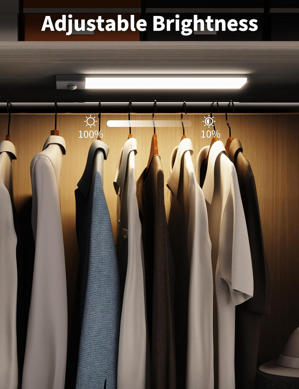 Joyzy Motion Sensor Under Cabinet Lights Rechargeable RGB Ambient Light, 66 LED Closet Lighting with 4 Color Modes and White Light Magnetic Dimmable Under Counter Light Pantry Light (110 Lumen)