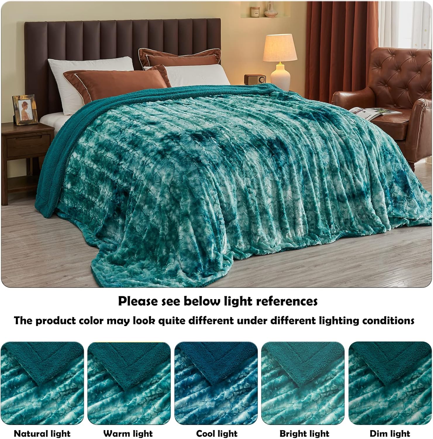 NEWCOSPLAY Super Soft Faux Fur Throw Blanket for Couch Tie-dye Light Teal Sherpa Fuzzy Plush Warm Blanket for Sofa Bed (Tie-dye Light Teal, Throw(40"x50"))