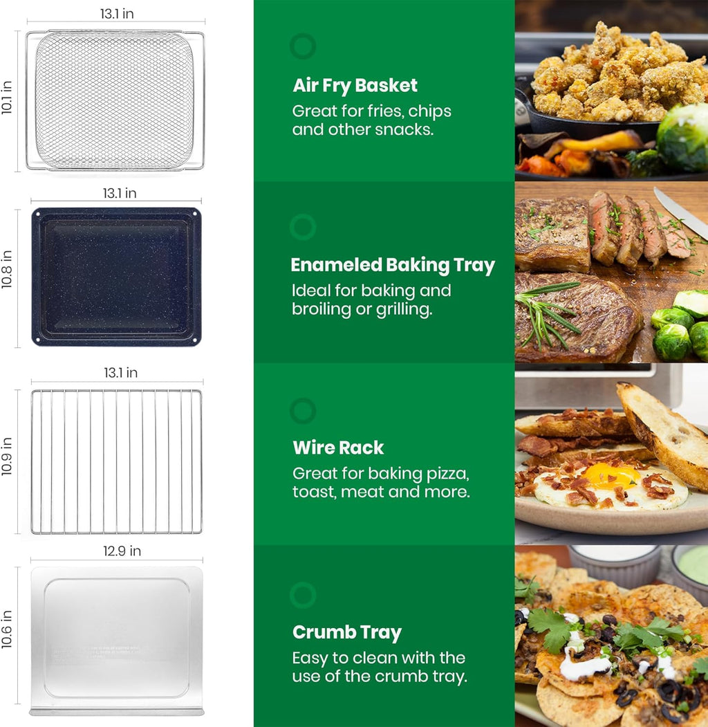 VAL CUCINA Infrared Heating Air Fryer Toaster Oven, Extra Large Countertop Convection Oven 10-in-1 Combo, 6-Slice Toast, Enamel Baking Pan Easy Clean with Recipe Book, Black Matte Stainless Steel
