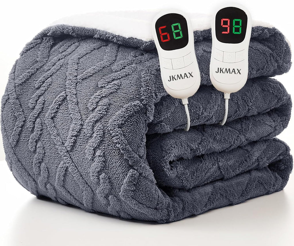 Heated Electric Blanket King Size-100"x90" Heating Blanket with 10 Heating Levels & 5 Time Settings Over-Heat Protection，Winter Warmer for Adults with ETL Certification（Grey）