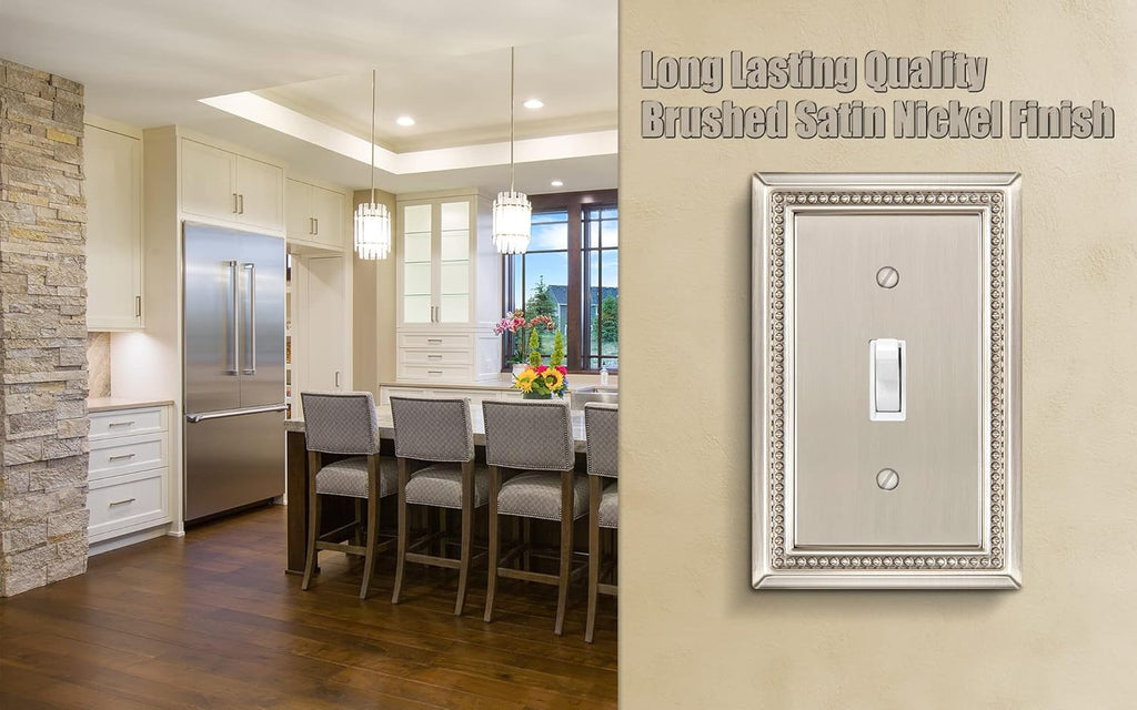 Henne Bery Sunken Pearls Heavy Duty Decorative Wall Plate Switch Plate Outlet Cover (Single Toggle, 2 Pack, Satin Nickel)