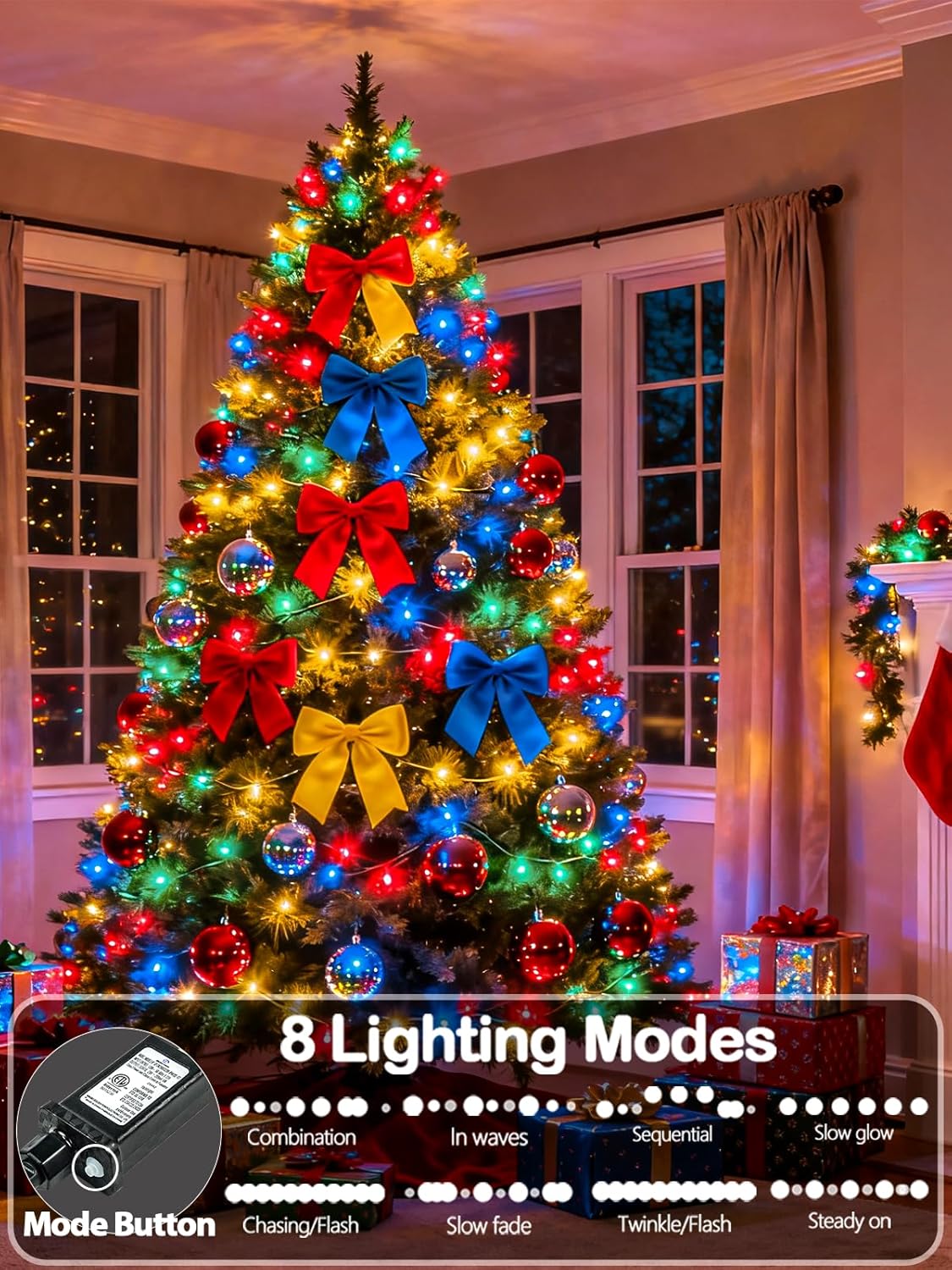 1000 LED Multicolored Christmas Lights Indoor Outdoor, Super Long 330 FT Green Wire String Lights with Memory & Timer & 8 Modes, Waterproof Fairy Light for Xmas Tree Party Yard Garden Christmas Decor