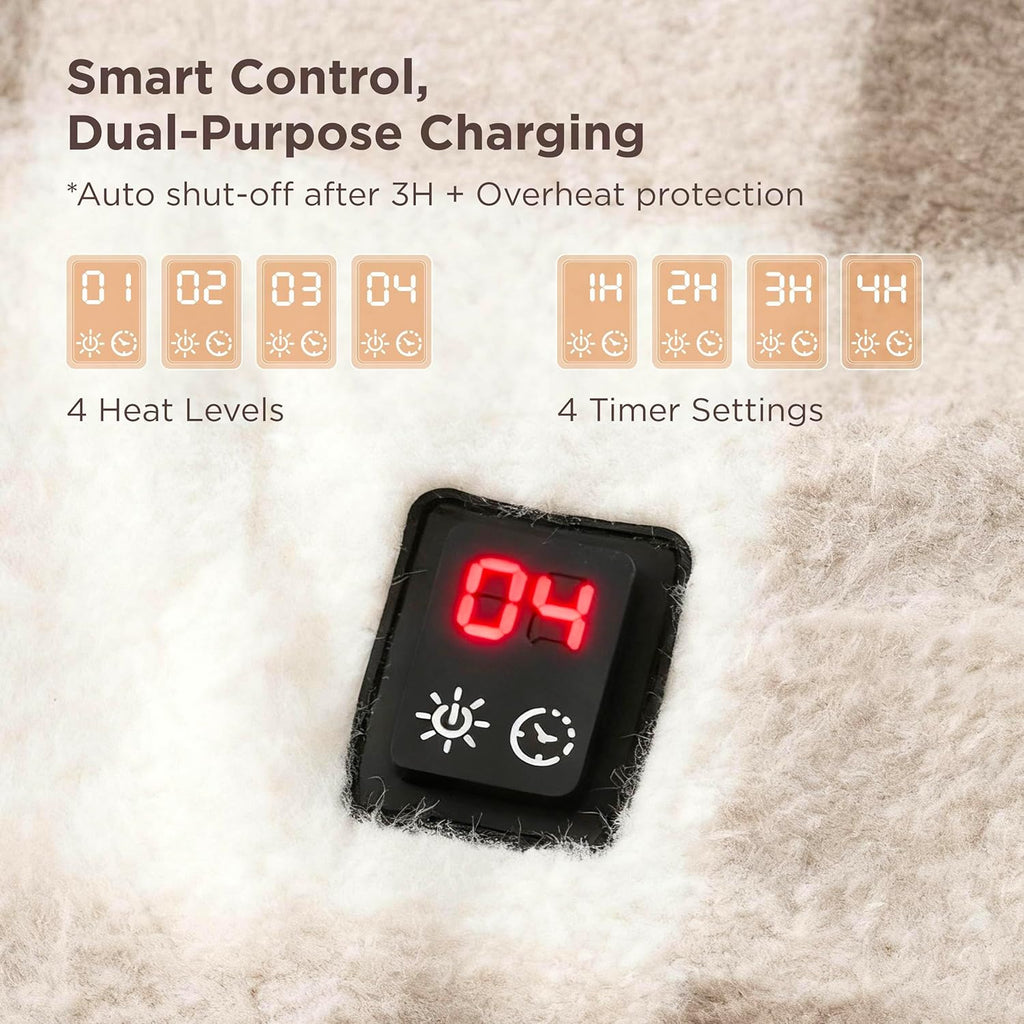 Bedsure Cordless Heated Wearable Blanket Hoodie - Faux Cashmere Electric Blanket with 20000mAh Battery Pack, Portable USB Heated Throw, Gifts for Women, 4 Heat Levels & 4 Timers, 22"x43", Brown Plaid