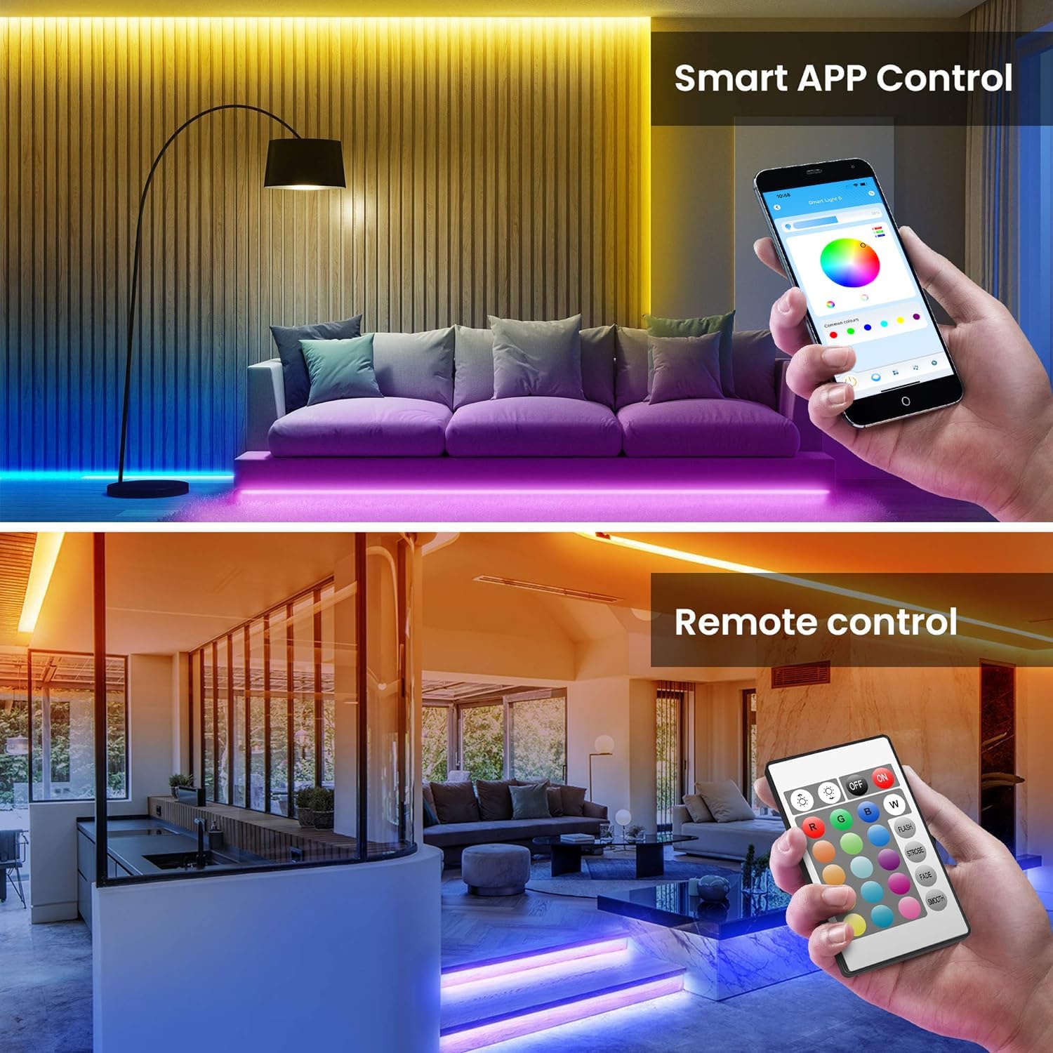 TJOY 150ft LED Strip Lights, Music Sync Tape Lighting, Bluetooth Long RGB Color Changing LED Lights for Bedroom with Remote,Smart Phone APP Control, Ceiling Living Room Decor (APP+Remote+Mic/2 Roll)
