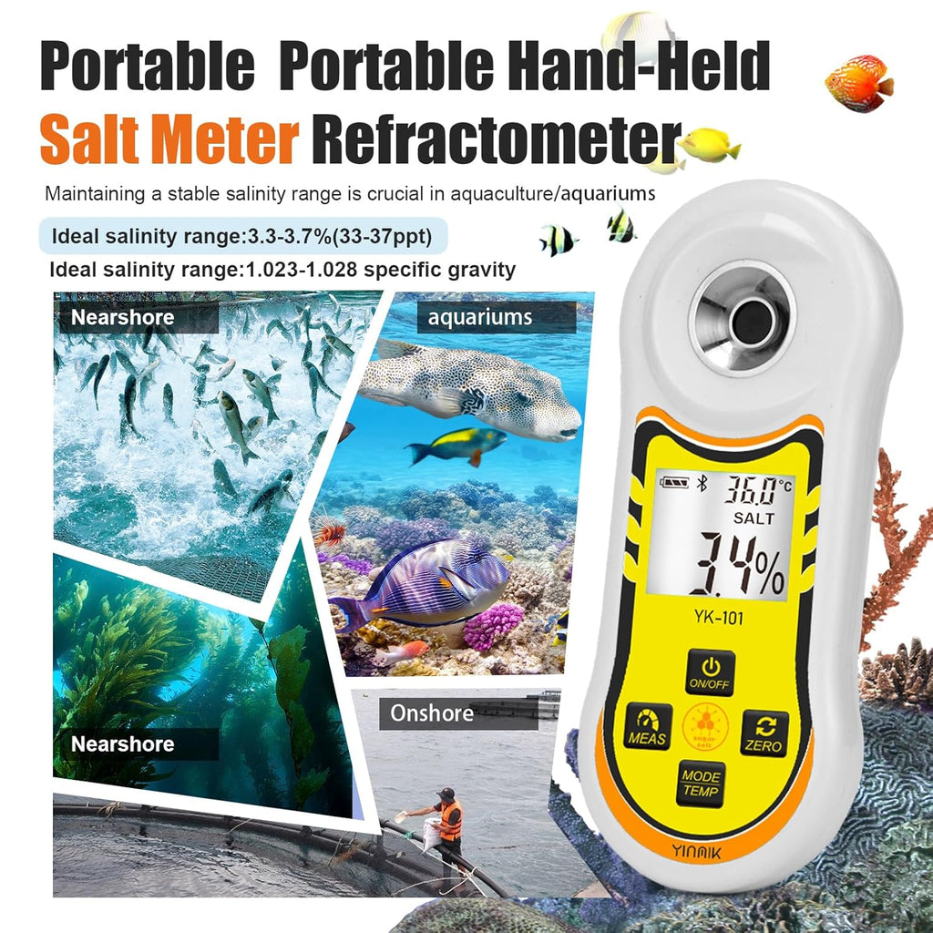 Smart Refractometer Brix Salt Meter, Brix Refractometer & Salinity Tester with ATC, Hand-Held Salinity Meter 0-24% for Food,sauces and Aquarium, Brix Sugar Refractometer 0-60% for Fruit,Drinks,Coffee