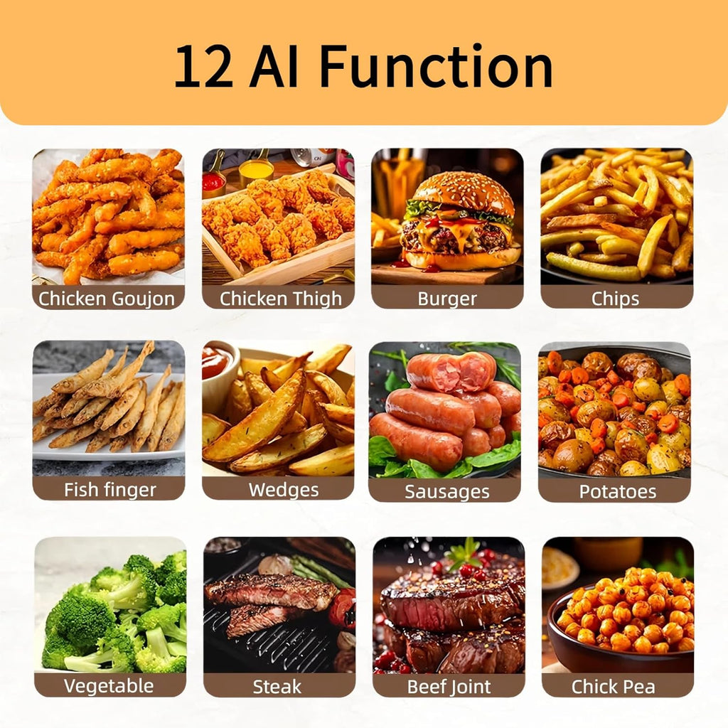 8.5QT Large Air Fryer, AI Intelligent Recognition Airfryer with Clear Window, Touch Controls with 12 AI Functions, Shake Reminder, Nonstick, Fit for Family, Black