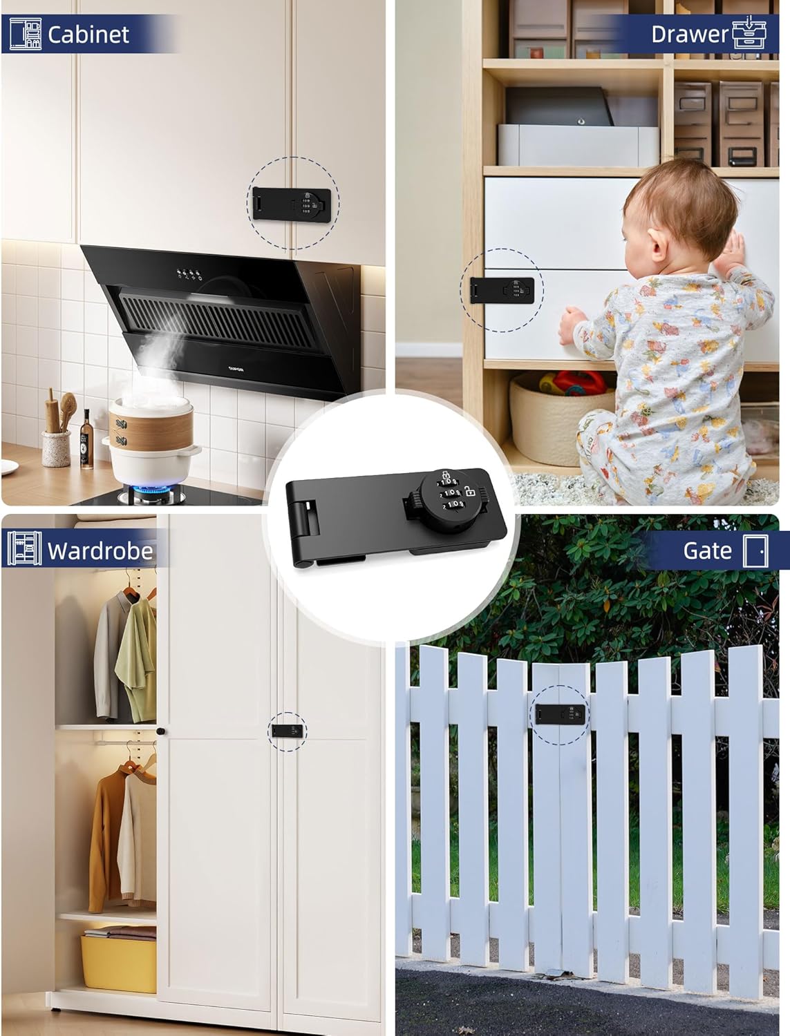 Keyless Cabinet Combination Lock, 3-Digit Password Twist Knob Hasp Latch for Doors, Cabinets, Drawers, Barn Door, Bathroom, Outdoor, Closet, Fence, Durable Zinc Alloy, (Black, 2 Pack)