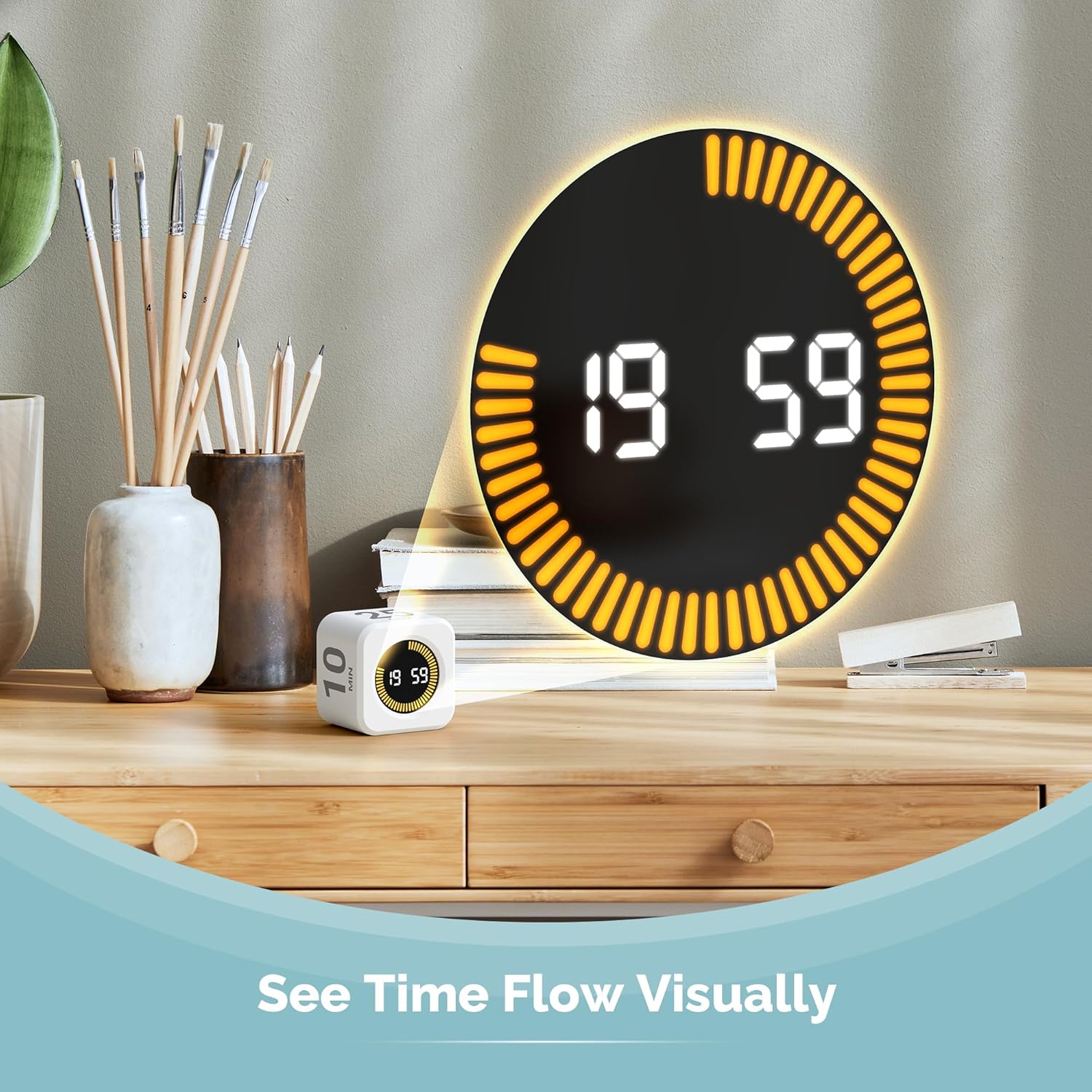 KADAMS Pomodoro Cube Timer Productivity Visual Timer 5/10/25/50 Min Customize Timer, Rotating Countdown Countup, Mute - for Work Study Cook Workout Kitchen Classroom for Kid (White)
