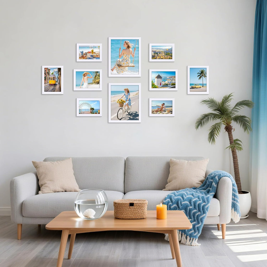 decorUhome Picture Frames Collage Wall Decor for Photo Gallery Display, Assorted Picture Frames set of 10 Including Two 8x10 / Four 5x7 / Four 4x6 for Family Wall Decor, White, 10 Pack