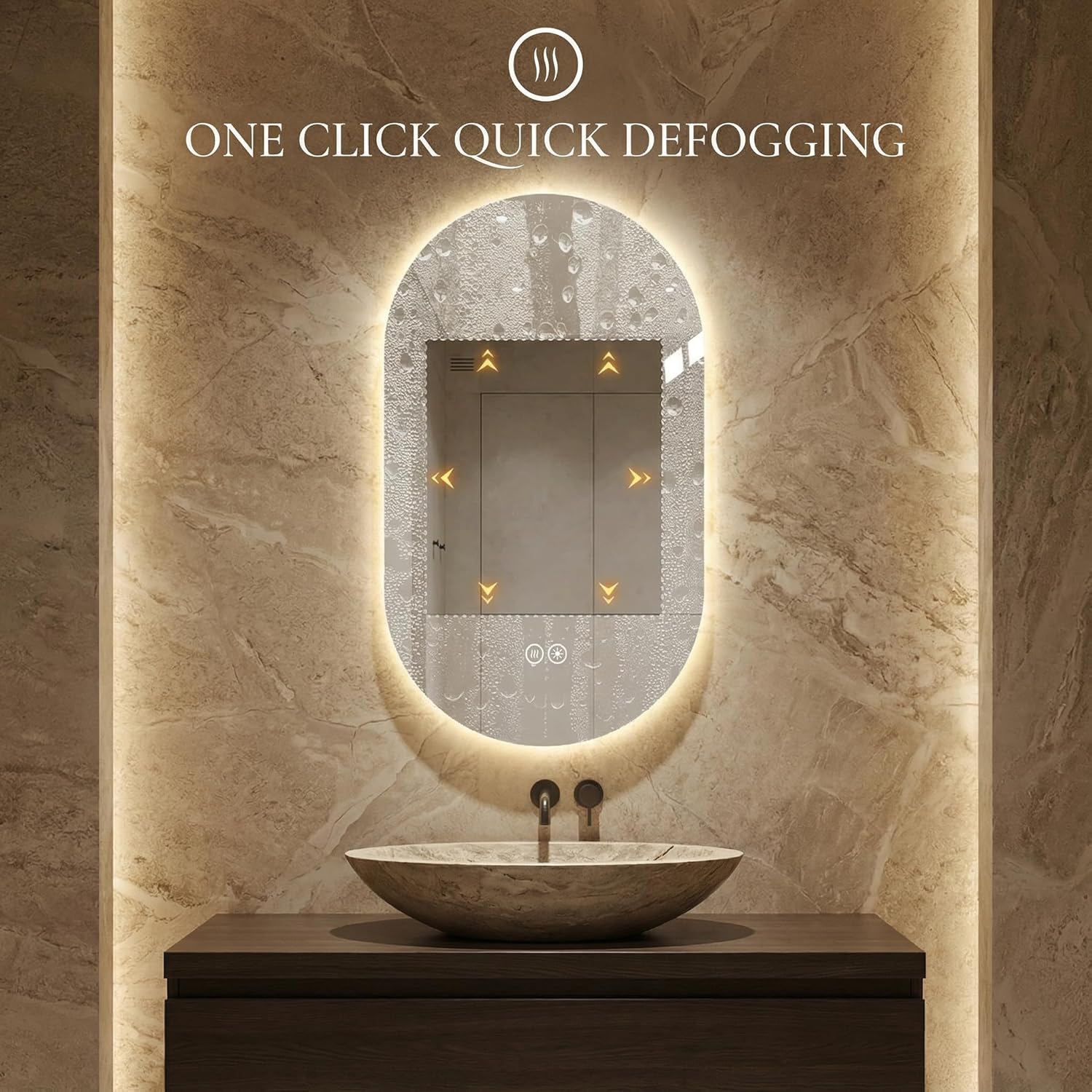 LAIYA 24V Full-Power Oval LED Bathroom Vanity Mirror, 48X24inch Frameless Backlit Mirror with Light, Smart Anti-Fog Waterproof Mirror with Memory Function Dimmable Lighted Mirror