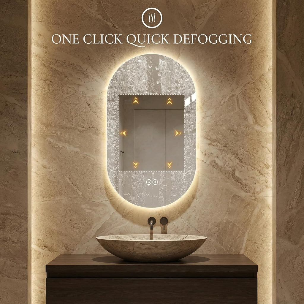 LAIYA 24V Full-Power Oval LED Bathroom Vanity Mirror, 36X24inch Frameless Backlit Mirror with Light, Smart Anti-Fog Waterproof Mirror with Memory Function Dimmable Lighted Mirror