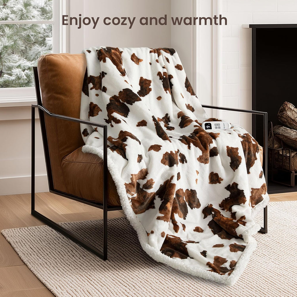 Heated Blanket Throw Blanket – Fast Heating Blanket with 10 Heat Settings & 4 Timer Options, Cozy Soft Fleece Sherpa, Washable, Warm Gifts for Grandma