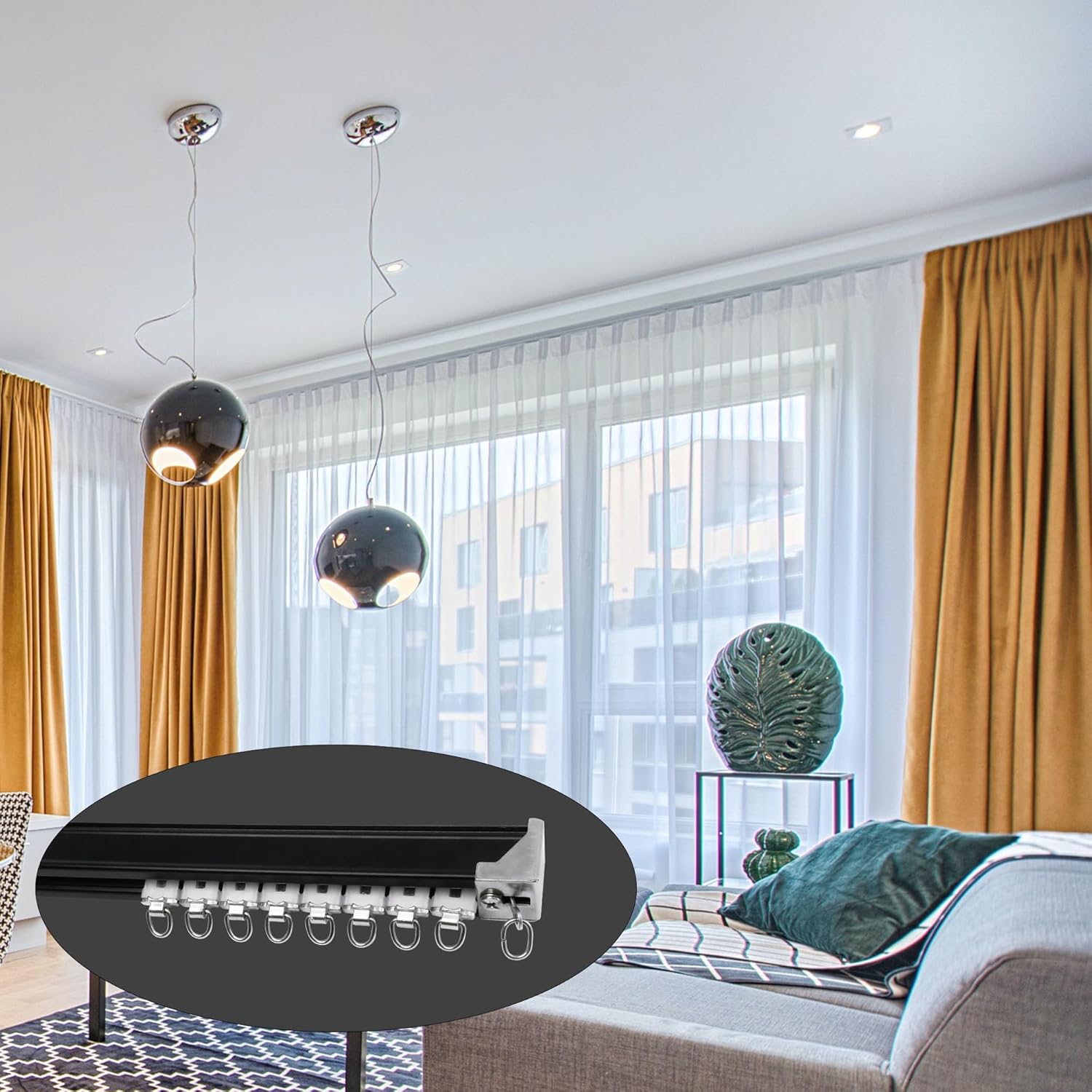 Curtain Track for Ceiling or Wall, Heavy Duty Aluminum Alloy with Smooth Sliding, Easy to Install, Black, 3ft To 18ft