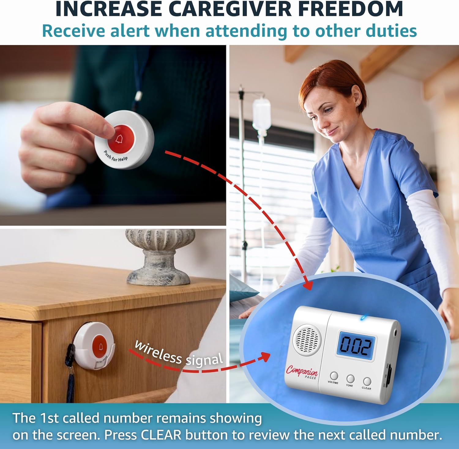 Caregiver Pager for Elderly Adults Nurse 6 Call Buttons for Elderly at Home Seniors Patients Nurse Call Light Monitoring System Alert Button Bed Alarm Buzzer Emergency Clinic