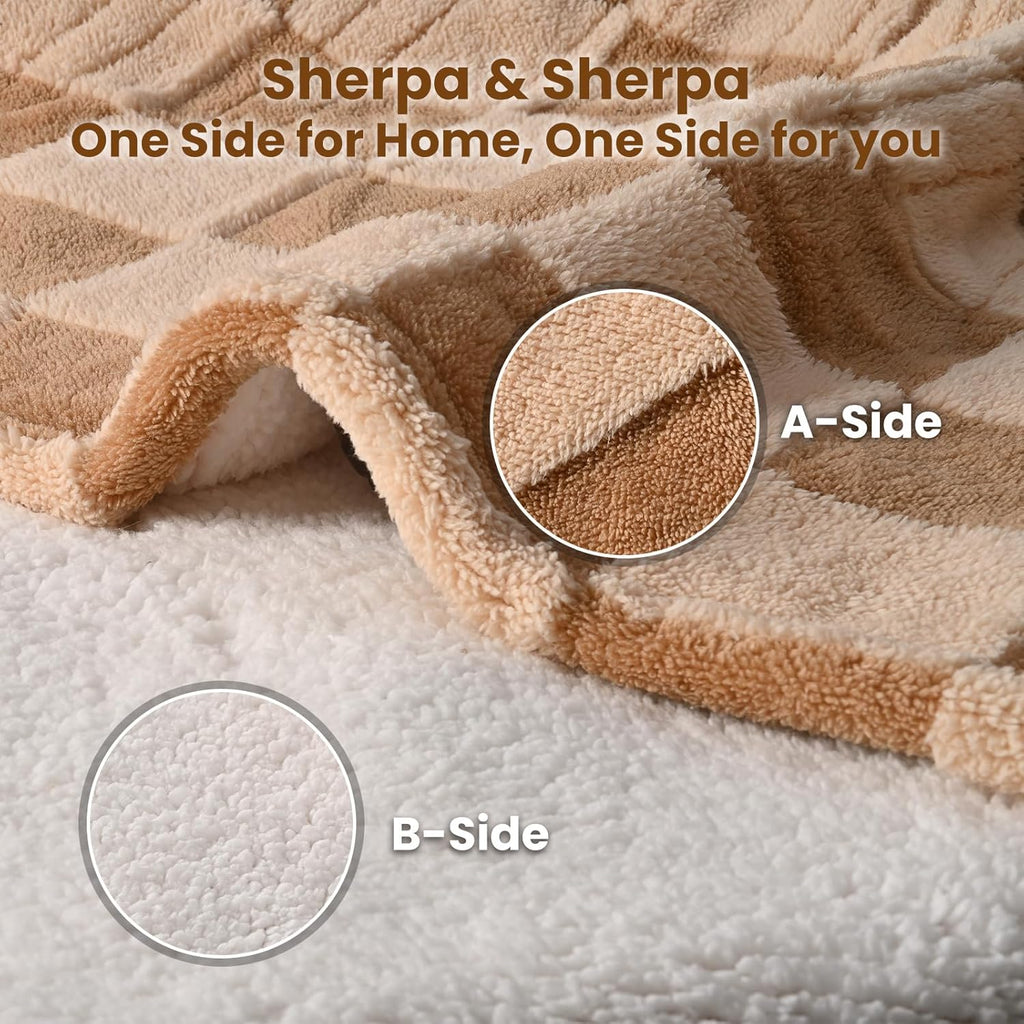 Bearhug Heated Throw Blanket 50" × 60", Electric Blanket Reversible Brown Plaid Sherpa, 4h Auto-Off Timer & 6 Heating Levels, Reversible Heated Throw, ETL Certified, Machine Washable, Gift Box