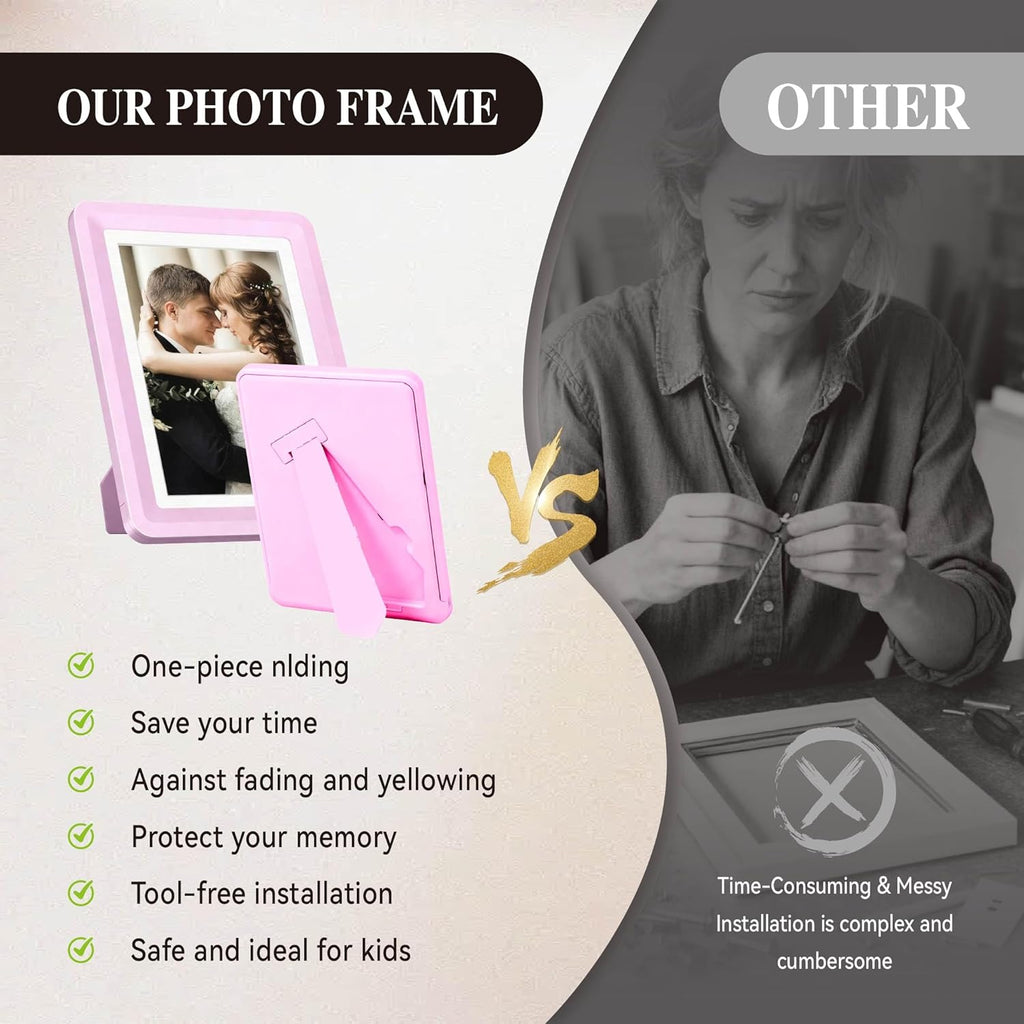 Pink 5x7 Picture Frame with Acrylic Front, ABS Frame for 5x7 or 4x6 Photos, Shatterproof UV-Resistant Tabletop Photo Frame, Vertical/Horizontal Display for Home Décor