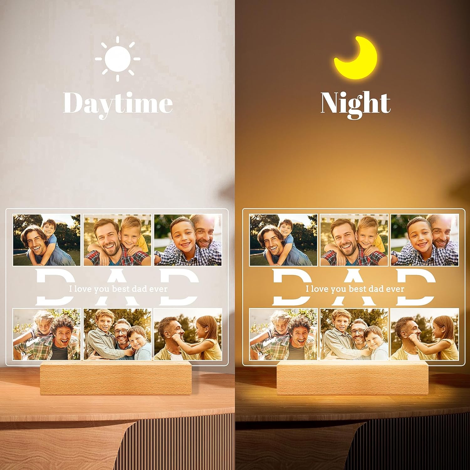 Personalized Gifts for Dad from Daughter and Son, Custom Picture Frames with Photos, Personalized Photo Frame with Night Light, Customized Birthday Gifts for Dad Baby Kid Family