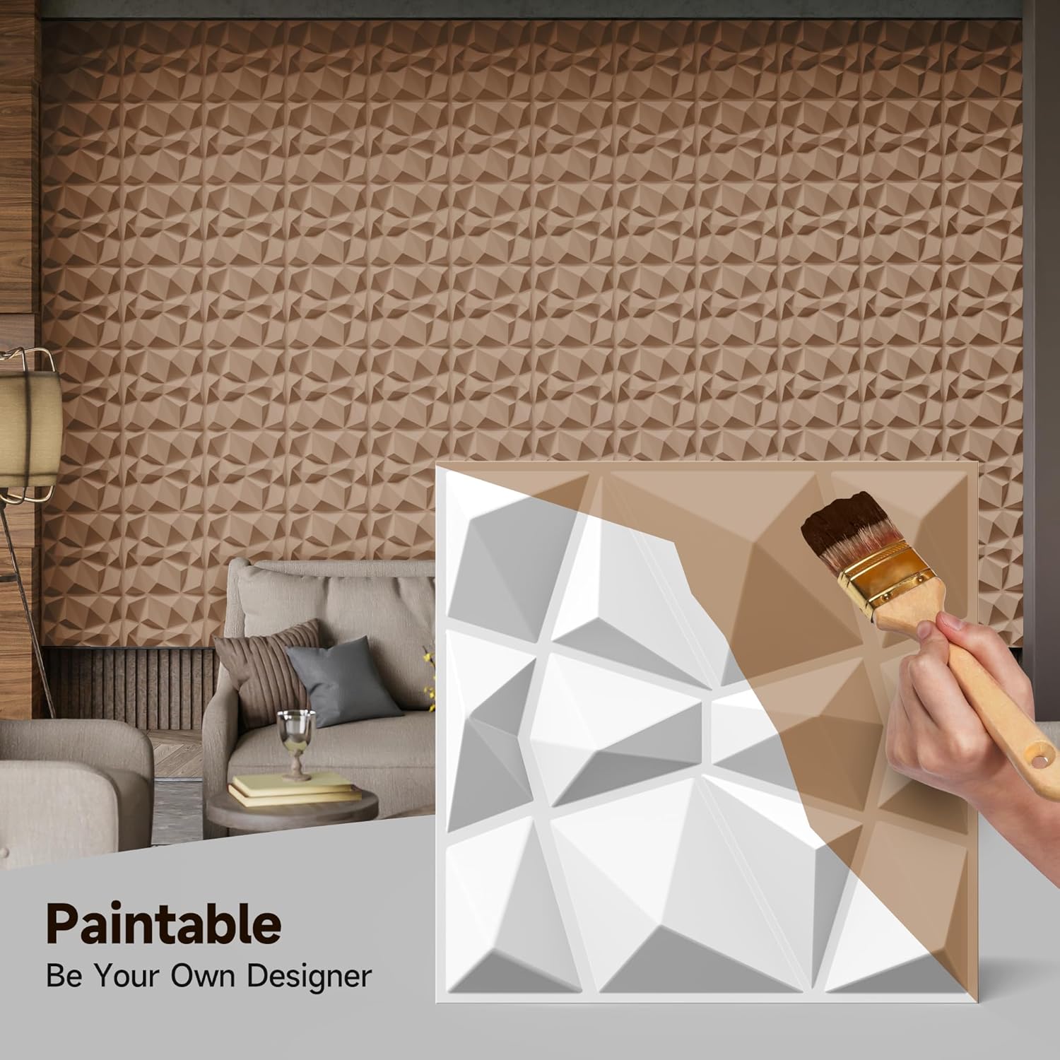 INMOZATA 3D Wall Panels for Interior Wall Decor, 33 Pack 12 x 12 Inch Decorative Wall Panels Diamond 3D Textured Accent Panel for TV, Gaming Living Room, Bedroom Background(White)