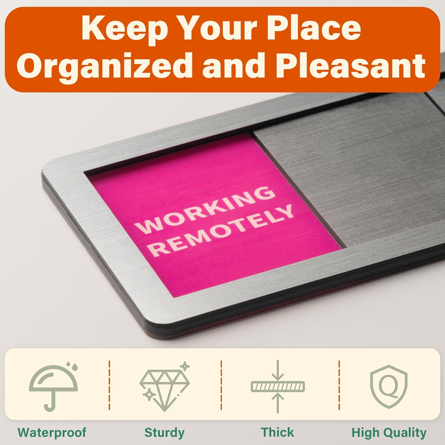 Office Door Signs Do Not Disturb, Please Knock, In A Meeting, Out Of Office, Working Remotely 5 Options Privacy Door Slider Sign For Meeting & Conference Room Brushed Silver