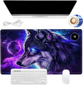 Heated Mouse Pad, Warm Desk Pad, Keyboard Mat 23.6 x 14 Inch Large Size Intelligent Fast Heating, 3 Speed Adjustable, Timed Auto Power Off for Game Office Home, Galaxy Wolf