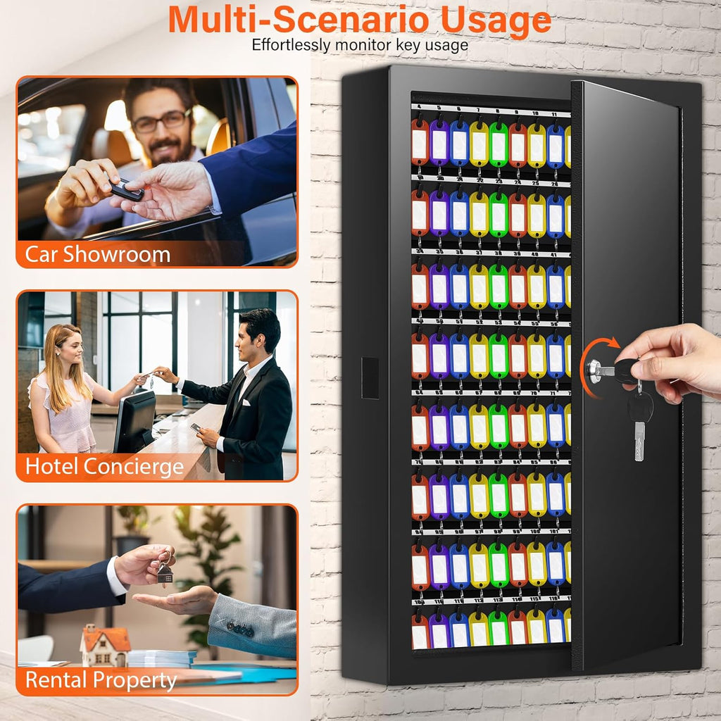 200 Keys Key Cabinet, Anti-Theft Key Lock Box with Key Tags, Adjustable Key Organizer Wall Safe for Car Office House Garage Rental Business