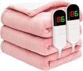 Heated Blanket King 90"×100" - Premium Cosy Soft Electric Blanket with 6 Heating Levels, Dual Control Fast Heating Flannel Sherpa Blanket for Bed & Couch, Auto Shut Off/Machine Washable (Pink)