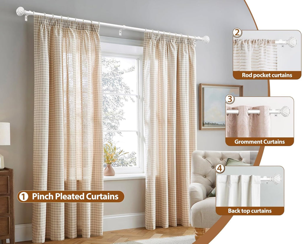 TONIAL White Curtain Rod 32 to 58 Inches, 7/8 Adjustable Curtain Rods for Windows 20 to 54 Inches, Splicing Drapery Rods Heavy duty with Netted Texture Finials