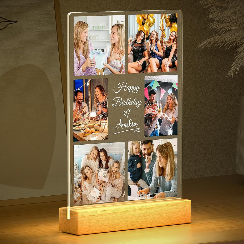 Custom Picture Frames with Photo, Personalized Picture Frame with Night Light, Custom Photo Frame, Customized Best Friend Photo Gifts, Personalized Birthday Gifts for Women Friends Her Him