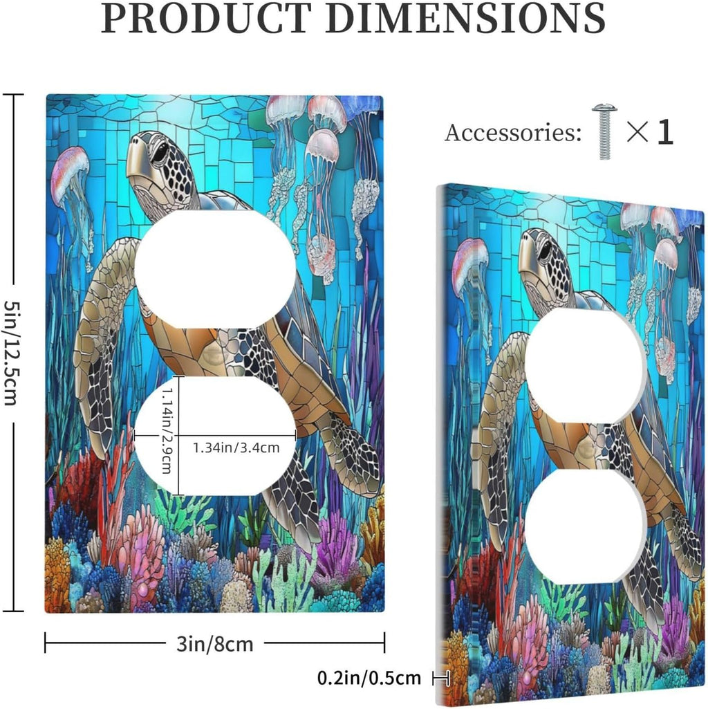 Outlet Covers Nautical Sea Turtle Coral Jellyfish 1 Gang Duplex Light Switch Cover Decorative Switch Plates Electrical Receptacle Faceplate Wall Plate For Kids Room Nursery Decor