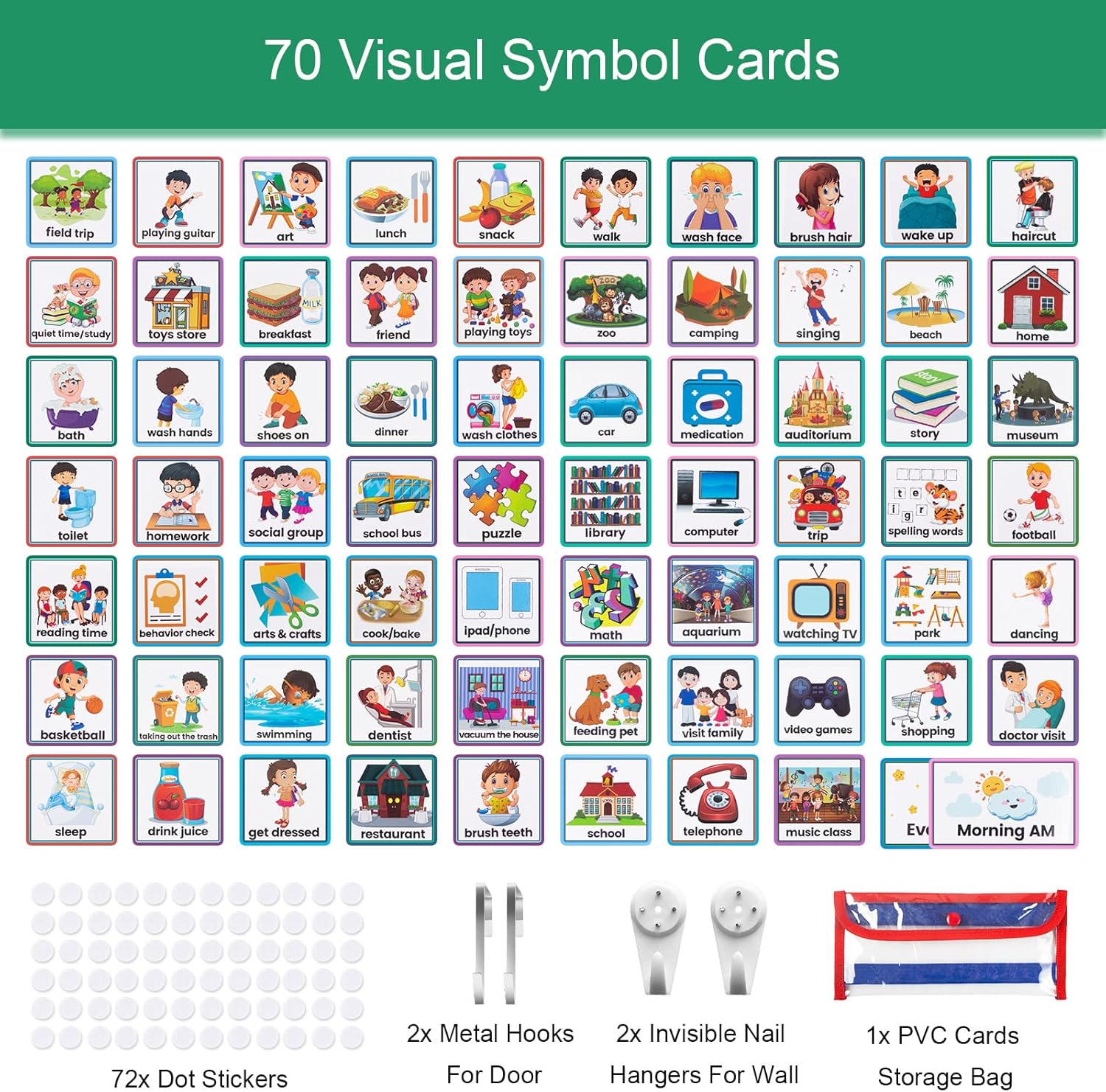 KIKIGOAL Kids Visual Schedule Calendar Chart, 2 in 1 Autism Daily Chore Routine Chart with 70 Cards Autism Learning Materials Kids Visual Behavioral Tool Wall Planner for Home School (Blue)
