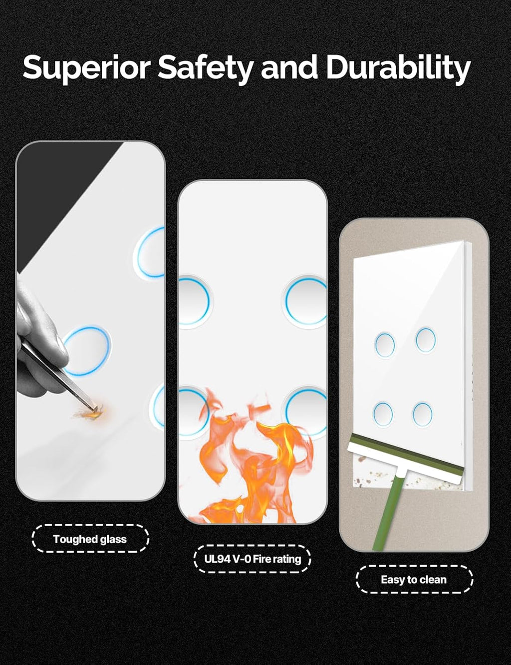 MOES Matter Wi-Fi Smart Light Switches Touch Glass Design, Needs Neutral Wire, Single Pole, 2.4GHz, Remote & Voice Control with Alexa, Google Home & Siri, Supports Timer and Schedule, White 3 Gang