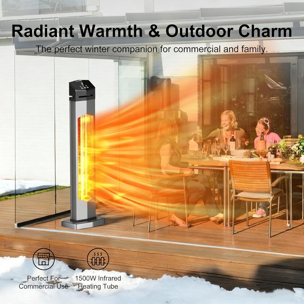 Outdoor Heaters for Patio,1500W Electric Infrared Radiant Heater with Remote,37” Portable Tower Space Heater with 12H Timer,Tip-over Protection for Garage,Porch,Indoor,Silver