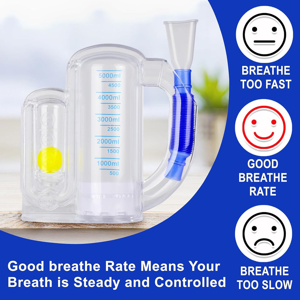 Incentive Spirometer,Adult Lung Trainer,Breathing Trainer - 5000ML Inhale Volume Measurement, Equipped with Ball Flow Rate Indicator & Scale Indicator