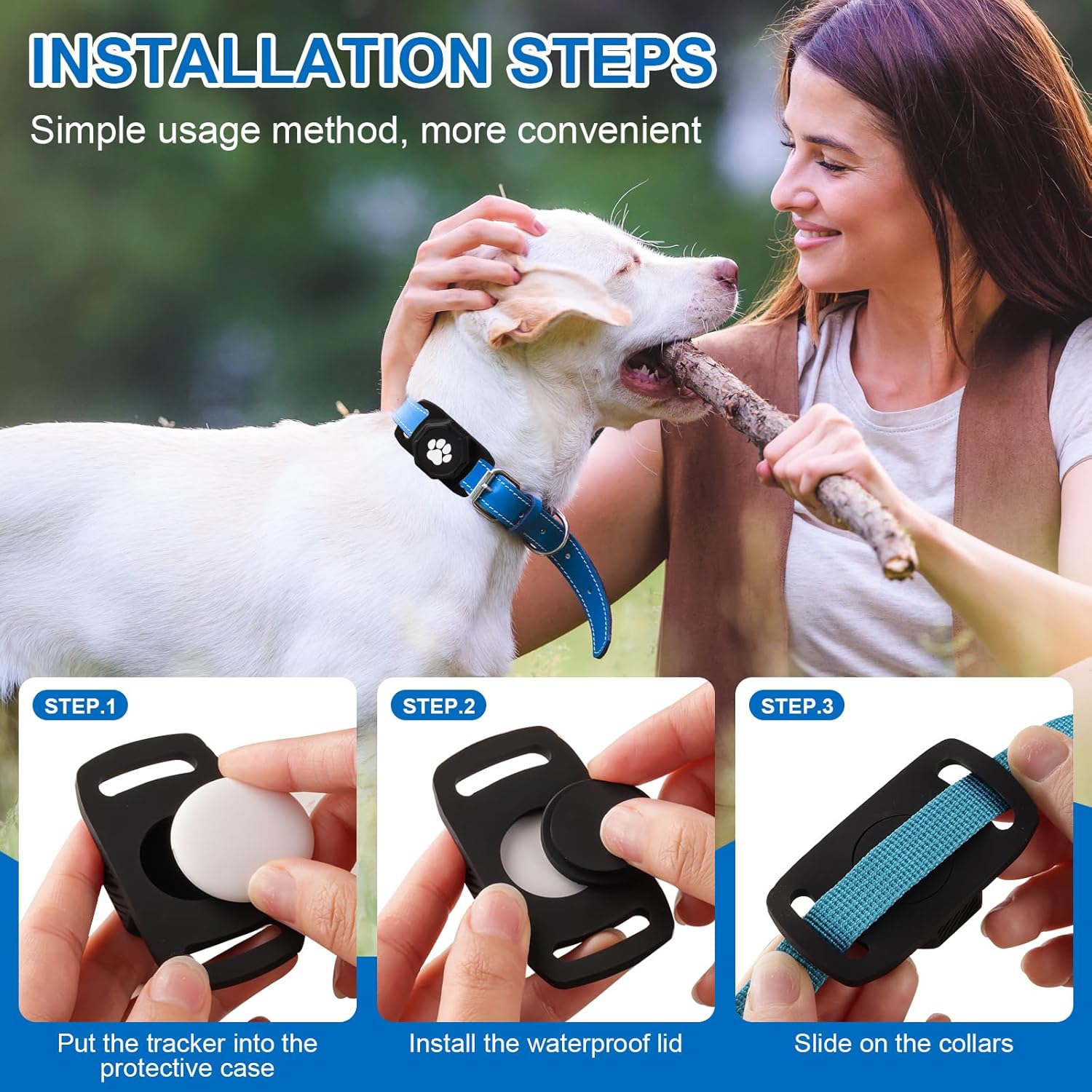 Smart Pet Tracker for Collar - Dog Trackers Pet Location Tracker with Holder, No Monthly Fee, Compatible with Apple Airtag Find My (iOS Only, Not for Android), Anti-Lost Device for Pets, Bag Straps