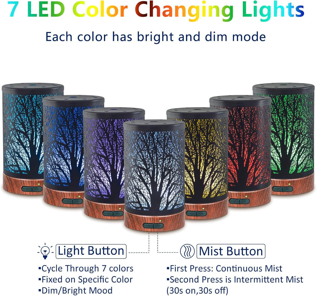 EQUSUPRO Essential Oil Diffuser 150ml Black Metal Aromatherapy Oil Diffuser Ultrasonic Cool Mist Diffuser with Auto Shut-Off Protection,7 Colors Changed LED for Home Office SPA Yoga