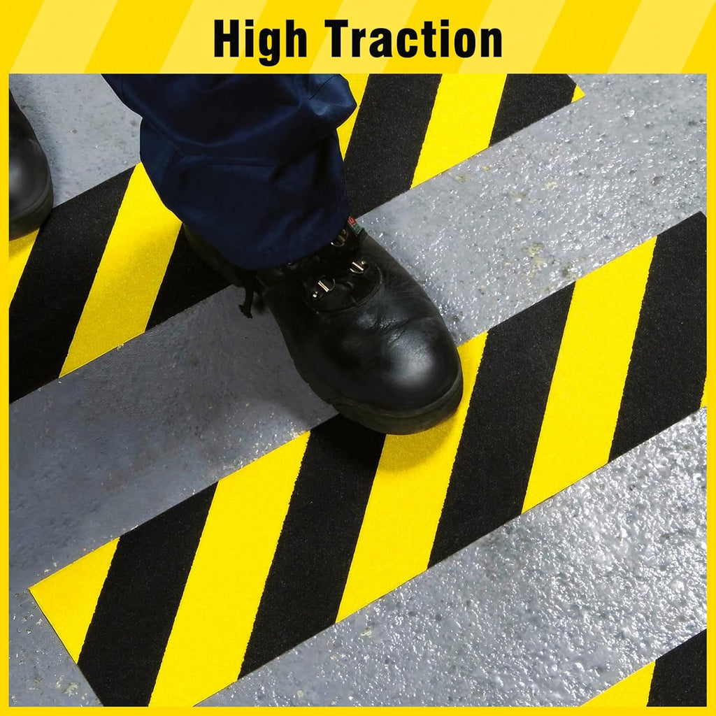 S&X Black/Yellow Anti Slip Tape 4" x 33 FT, Heavy-Duty Grip Tape for Stairs Outdoor Waterproof Safety Non Skid Roll High Traction Non Slip Treads with Hard-Wearing Surface