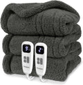 Heated Blanket Electric Blanket Queen - Fast Heating Blanket Throw Dual Control Double Sided Sherpa with 10 Heating Levels & 2-10 Hours Auto Off, Mashine Washable, 84 x 90 Inches, Grey