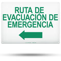 TRADESAFE Emergency Evacuation Route Arrow Left Sign – Ruta De Evacuación De Emergencia Spanish Sign, Quick Install, Light Reflective, UV-Resistant, Waterproof, 14” X 10” Aluminum Safety Signs