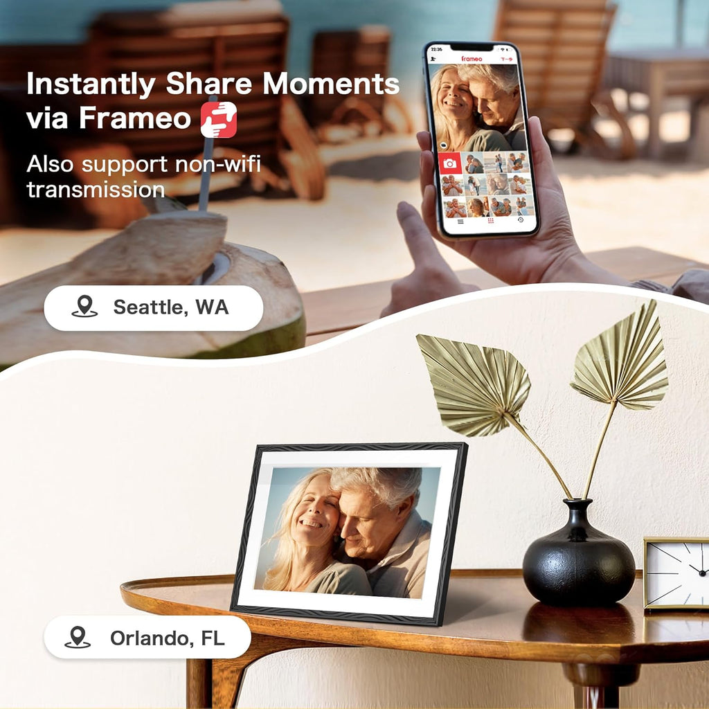 Digital Picture Frame, 10.1'' Frameo Digital Frame Wifi, 32GB Memory, 1280*800 HD Touch Screen Digital Photo Frame, Wall Mountable, Auto-Rotate, Share Instantly, Wedding, Birthday Gifts for Women, Mom