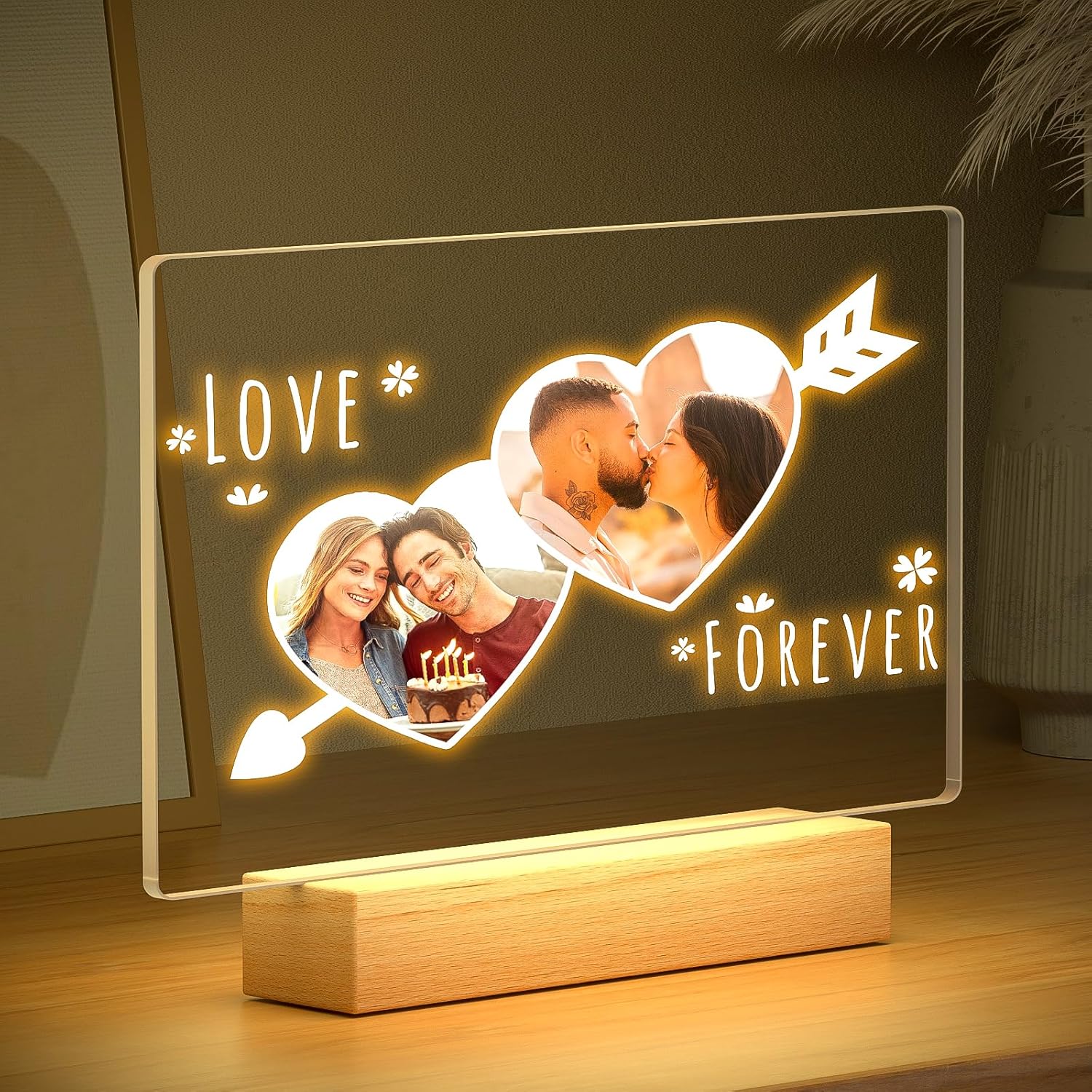 Custom Picture Frames with Photo, Personalized Photo Frame with Night Light, Customized Picture Frame, Personalized Valentines Day Gifts for Her & Him