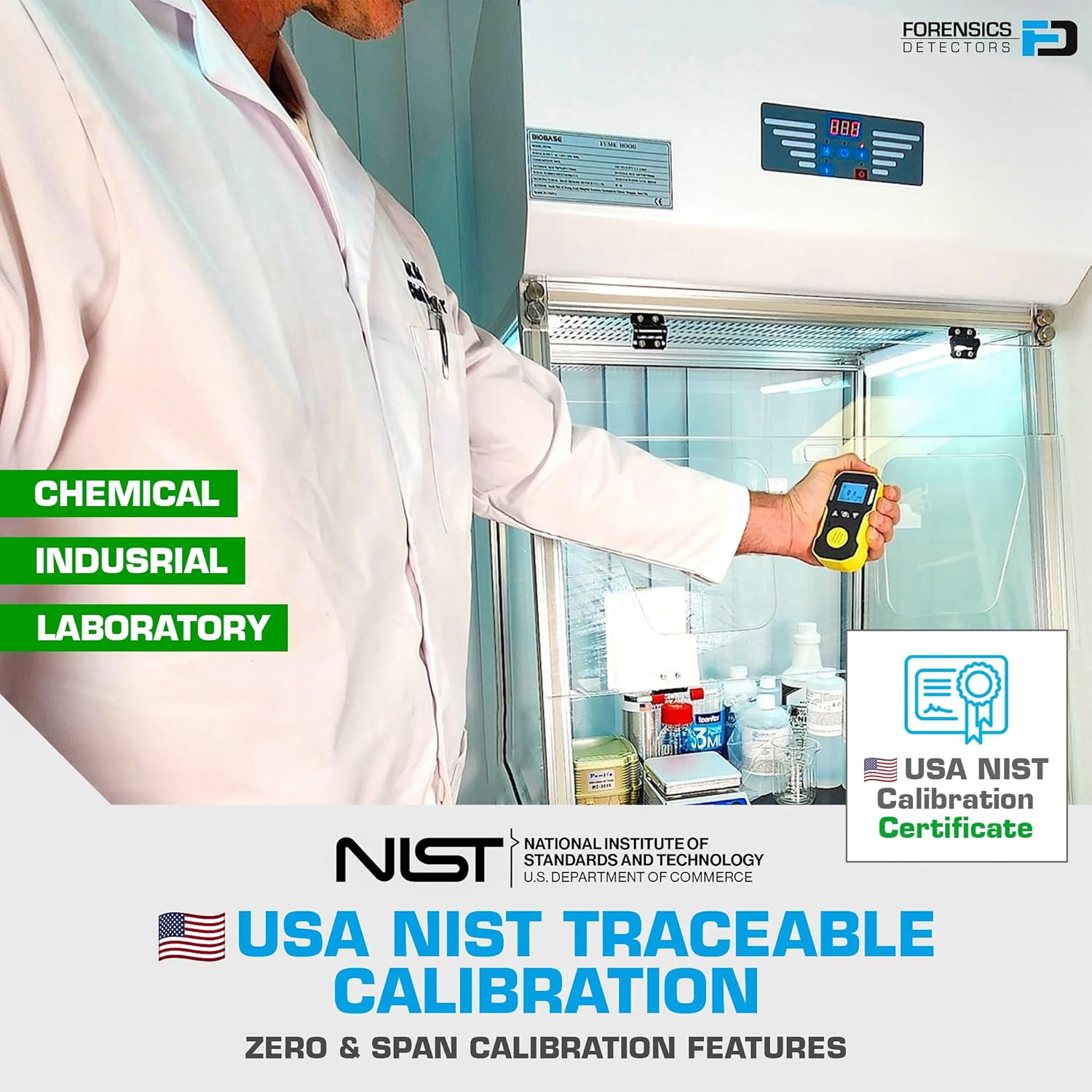 Acid Gas Detector by Forensics | USA NIST Calibration & Certificate | Dust & Explosion Proof | USB Recharge | Sound, Light and Vibration Alarms | 0-10 ppm |