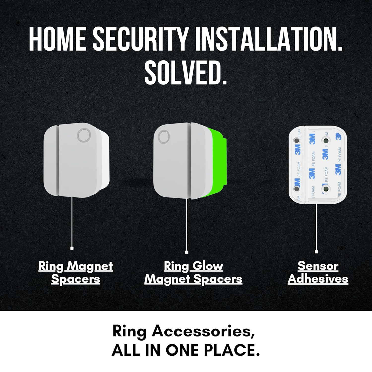 Ring Contact Sensor Adhesive | Ring Sensor Mounting Tape Replacement Pads | Works with Door, Window, Wall Alarm Sensors | Easy Mount, No Cutting, Peel and Stick (10 Pack Sensor + Magnet Side)