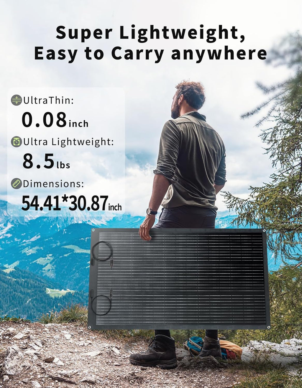 200W Flexible Solar Panel, Portable Bendable 20 Volts Solar Panels 10BB Ultra Lightweight Bendable Mono Cell for RV Camping Home Boat Marine Curve Surface RV Cabin Van Car