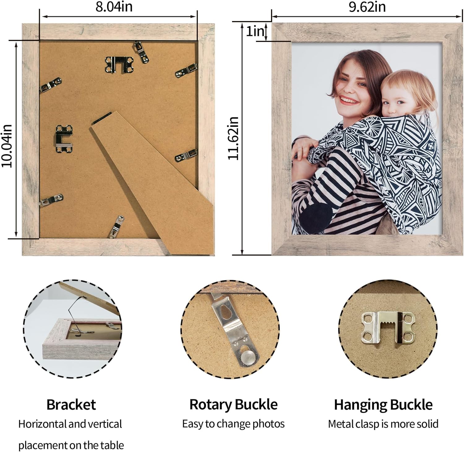 iRahmen 8x10 Picture Frame Set of 4, Smoke Gray Frame with High Definition Real Glass, 8 x 10 Wood Photo Frame for Tabletop Display and Wall Mounting
