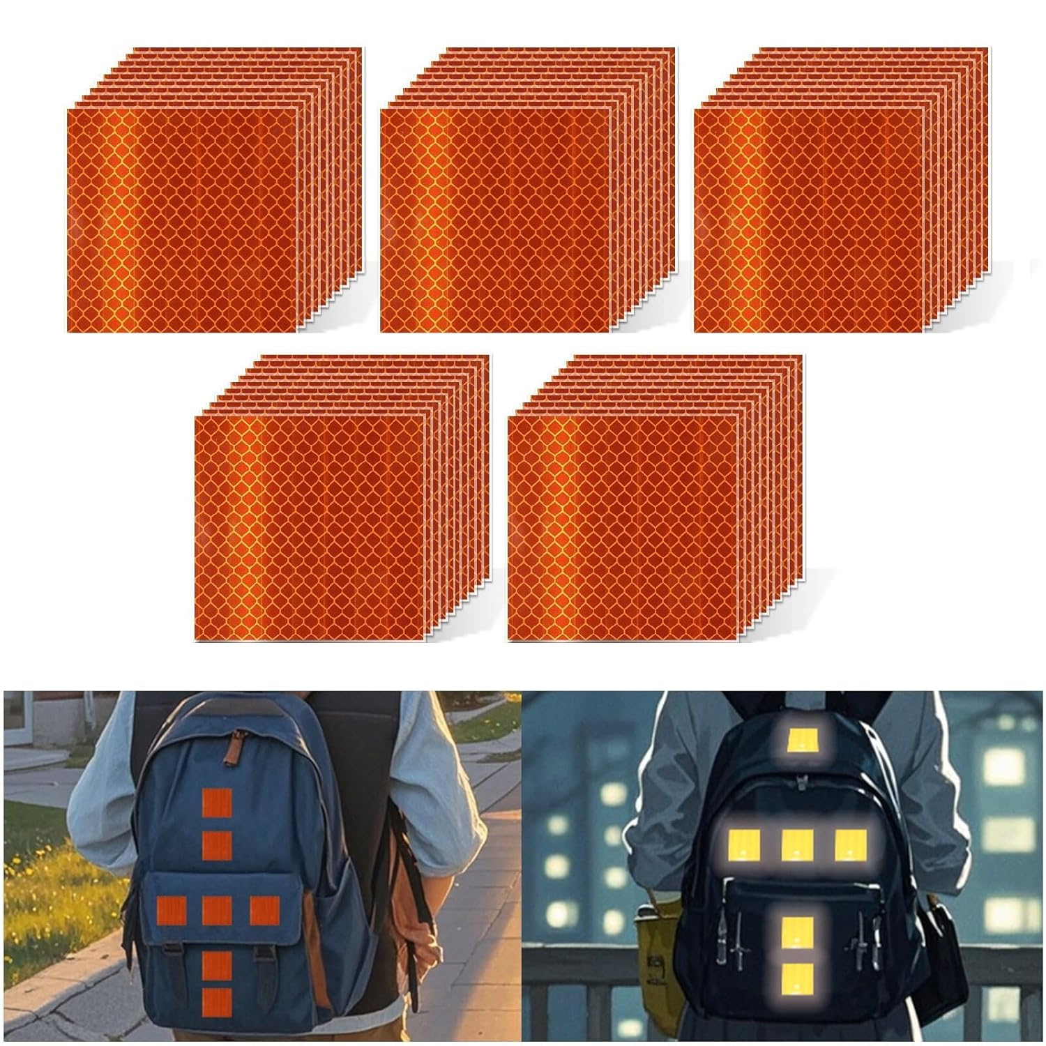 Non Fading Orange Reflective Stickers 2 inch X 2 inch, Outdoor Waterproof High Visibility Warning Safety Adhesive Reflector Tape (50 Pcs)