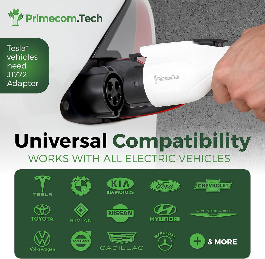 PRIMECOM Level 2 Electric Vehicle (EV) Charger (220V / 240Volt, 16Amp) Portable EVSE Smart Electric Car Charger, 30', 40', and 50 Feet Lengths (NEMA L6-30P, 50 Feet)